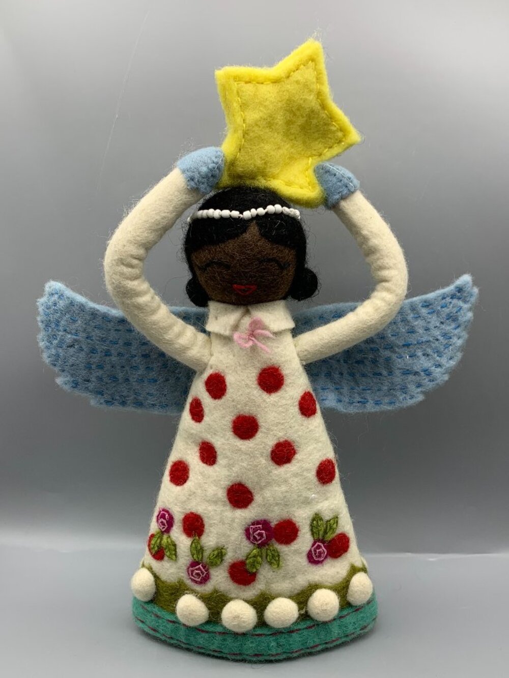 French Knot made in Nepal 100% Wool Tree Topper "Simone" with Star